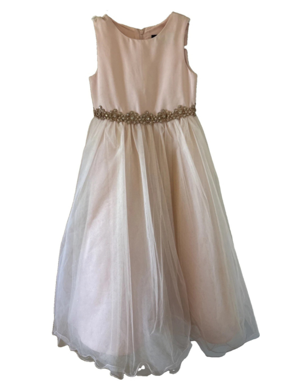 Chantilly Place Girls Light Pink 4 Layer Long Dress Size 6, Jeweled Princess